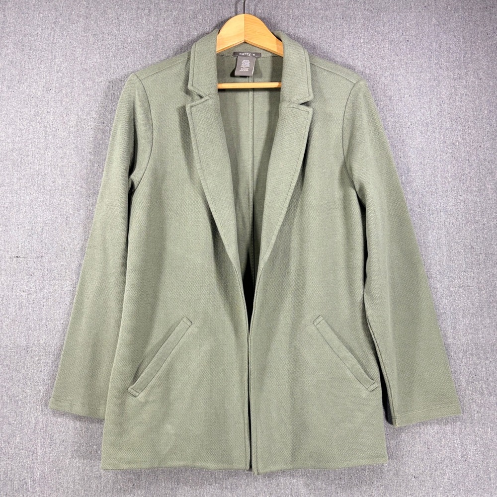 Matty M Knit Boyfriend Blazer Jacket Sage Green Open Front Workwear Large L